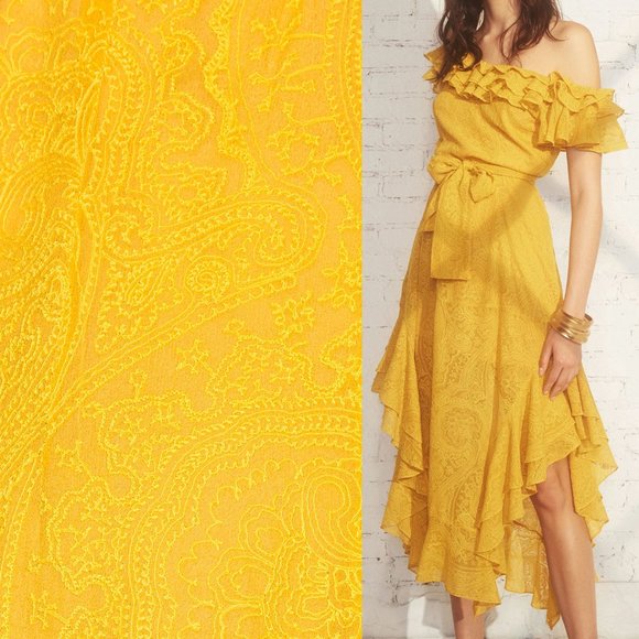 Marissa Webb 100% Silk Sofia Embroidered Ruffle Midi Dress L Saffron Yellow $798 - Picture 4 of 16